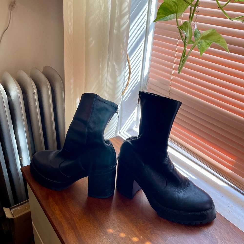 Black Leather platform Boots